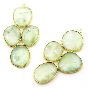 Gold Plated Prehnite Faceted Fancy pendant, 54X34 mm, (FLR-1128) - Beadspoint