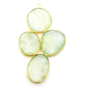 Gold Plated Prehnite Faceted Fancy pendant, 54X34 mm, (FLR-1128) - Beadspoint