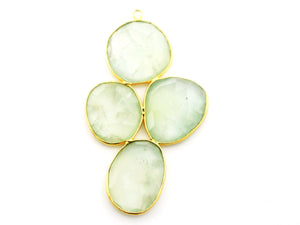 Gold Plated Prehnite Faceted Fancy pendant, 54X34 mm, (FLR-1128) - Beadspoint