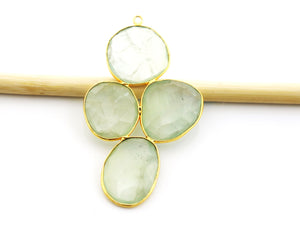 Gold Plated Prehnite Faceted Fancy pendant, 54X34 mm, (FLR-1128) - Beadspoint