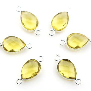 Silver Faceted Lemon Topaz Pear Connector ,11x15 mm, (SSBZC-9007) - Beadspoint