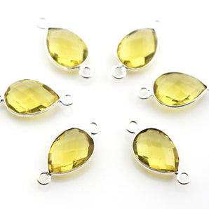 Silver Faceted Lemon Topaz Pear Connector ,11x15 mm, (SSBZC-9007) - Beadspoint