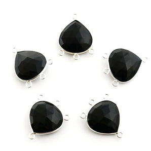 Silver Faceted Black Onyx 3 rings Heart Connector ,20 mm, (SSBZC-9013) - Beadspoint