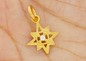 Sterling Silver Vermeil Artisan Eight Point Star Pendant w/ White Sapphire, (AF-470)