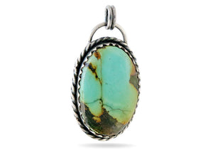 Sterling Silver Kingman Turquoise Antique Style Oval Artisan Handcrafted Pendant, (SP-5543)