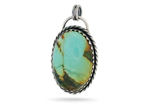 Sterling Silver Kingman Turquoise Antique Style Oval Artisan Handcrafted Pendant, (SP-5543)