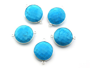 Silver Plated Faceted Turquoise Connector, 20 mm, (SSBZC-9023) - Beadspoint
