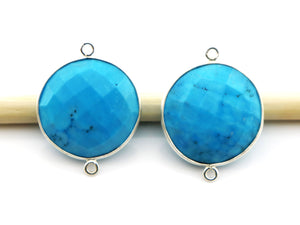 Silver Plated Faceted Turquoise Connector, 20 mm, (SSBZC-9023) - Beadspoint