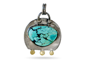 Sterling Silver  Kingman Turquoise Antique Style Fancy Artisan Handcrafted Pendant, (SP-5544)