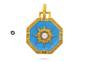 Pave Diamond Enamel Starburst Octagon Pendant with Pearl (DEM-4099)