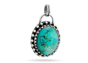 Sterling Silver Kingman Turquoise Antique Style Oval Artisan Handcrafted Pendant, (SP-5547)