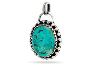 Sterling Silver Kingman Turquoise Antique Style Oval Artisan Handcrafted Pendant, (SP-5547)