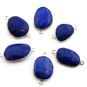 Silver Plated Faceted Lapis Oval Connector, 15x17 mm, (SSBZC-9065) - Beadspoint