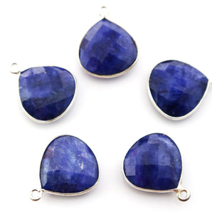 Silver Plated Faceted Lapis Heart Bezel,17 mm, (SSBZC-9066) - Beadspoint