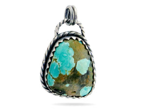 Sterling Silver Kingman Turquoise Antique Style Rope Pattern Fancy Artisan Handcrafted Pendant, (SP-5551)