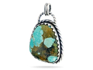 Sterling Silver Kingman Turquoise Antique Style Rope Pattern Fancy Artisan Handcrafted Pendant, (SP-5551)