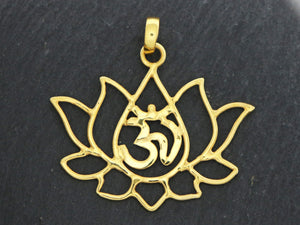 Sterling Silver Artisan Lotus Charm with Ohm, (AF-361) - Beadspoint
