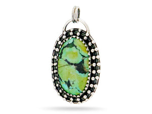 Sterling Silver Kingman Turquoise Antique Style Granulation Oval Artisan Handcrafted Pendant, (SP-5562)