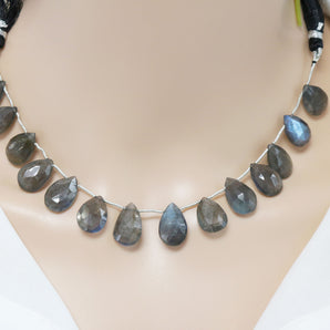 Natural Labradorite Faceted Pear Drops, 10x14-11x15 mm, Rich Blue Flash, (LAB-PR-10x14-11x15)(350)