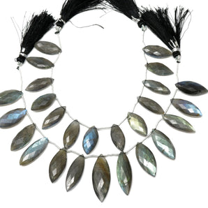 Natural Labradorite Faceted Marquise Drops, 9x18-10x20 mm, Rich Blue Flash, (LAB-MR-9x18-10x20)(352)