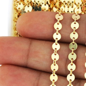 Gold Filled Round Sequin Disc Chain, 4 mm Round Disc, (GF-018)