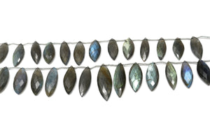 Natural Labradorite Faceted Marquise Drops, 9x18-10x20 mm, Rich Blue Flash, (LAB-MR-9x18-10x20)(352)
