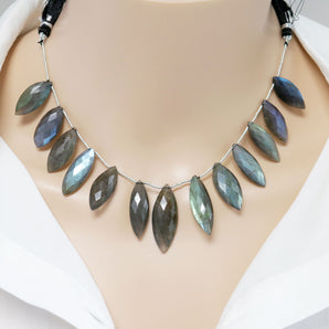 Natural Labradorite Faceted Marquise Drops, 9x18-10x20 mm, Rich Blue Flash, (LAB-MR-9x18-10x20)(352)