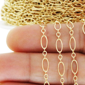 14K Gold Filled Long and Short Oval Cable Chain, 7.5x3.3 mm, (GF-035)