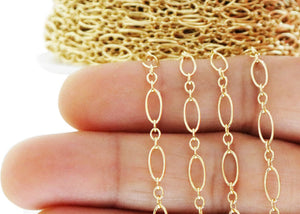 14K Gold Filled Long and Short Oval Cable Chain, 7.5x3.3 mm, (GF-035)