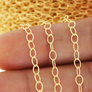 14K Gold Filled Textured Pattern Oval Cable Chain, 3x2 mm, (GF-036)