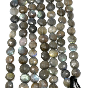Natural Labradorite Faceted Coin Drops, 9-10 mm, Rich Blue Flash, (LAB-COIN-9-10)(355)