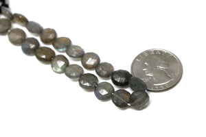 Natural Labradorite Faceted Coin Drops, 9-10 mm, Rich Blue Flash, (LAB-COIN-9-10)(355)