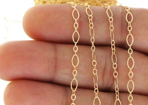 14K Gold Filled Long and Short, Etched Textured Cable Chain, 4x2 mm, (GF-050)