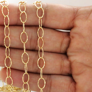 Gold Filled Hammered Large Oval Cable Chain, 7.5x5.5 mm, (GF-052)