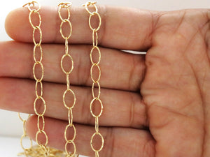 Gold Filled Hammered Large Oval Cable Chain, 7.5x5.5 mm, (GF-052)