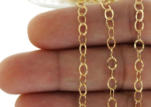 14K Gold Filled Hammered Oval Cable Chain, 5x3.5 mm, (GF-056)