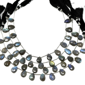 Natural Labradorite Faceted Pear Drops, 8x11-9x13 mm, Rich Blue Flash, (LAB-PR-8x11-9x13)(362)