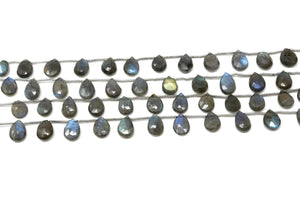 Natural Labradorite Faceted Pear Drops, 8x11-9x13 mm, Rich Blue Flash, (LAB-PR-8x11-9x13)(362)