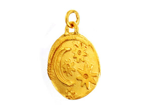 Sterling Silver Artisan Handmade Cherished Stars and Moon Medallion, (AF-393)