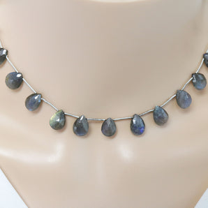 Natural Labradorite Faceted Pear Drops, 8x11-9x13 mm, Rich Blue Flash, (LAB-PR-8x11-9x13)(362)