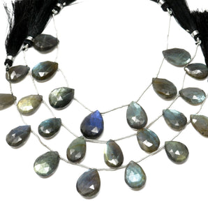 Natural Labradorite Faceted Pear Drops,12x15-14x20 mm, Rich Blue Flash, (LAB-PR-12x15-14x20)(363)