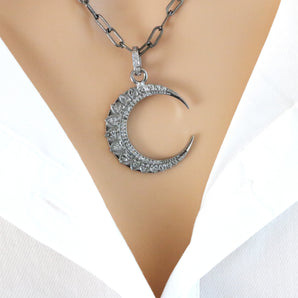 Pave Diamond Crecsent Moon Pendant, (DPM-1170)