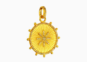 Pave Diamond Fluted Starburst Medallion Pendant, (DPM-1172)