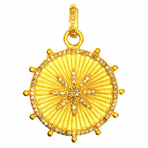 Pave Diamond Fluted Starburst Medallion Pendant, (DPM-1172)