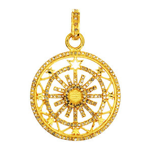 Pave Diamond Sun and Stars Celestial  Medallion, (DPM-1171)