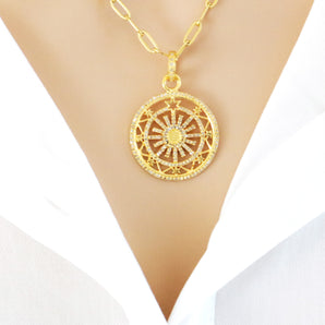 Pave Diamond Sun and Stars Celestial  Medallion, (DPM-1171)