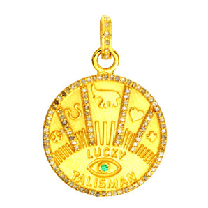 Pave Diamond Lucky Talisman symbols Medallion Pendant, (DPM-1176)