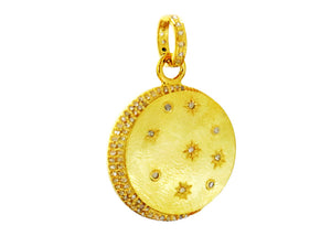 Pave Diamond Crescent Moon and Stars Medallion Pendant, (DPM-1173)
