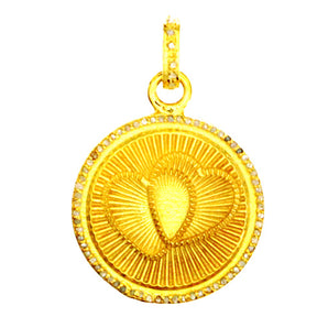 Pave Diamond Twin Flame Heart Fluted Medallion, (DPM-1174)