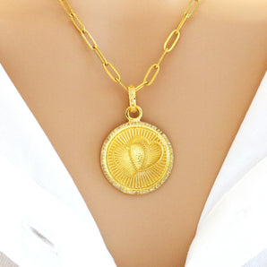 Pave Diamond Twin Flame Heart Fluted Medallion, (DPM-1174)
